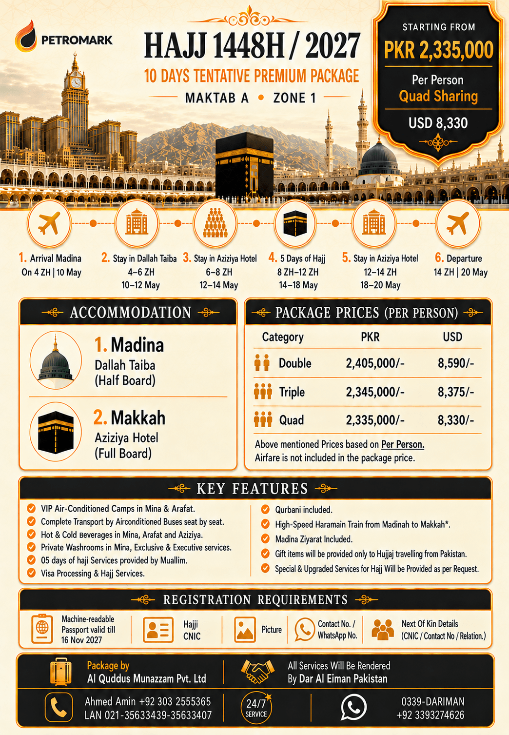 Maktab A 10 Days Premium Hajj 2027 package with Dallah Taiba and Aziziya Hotel